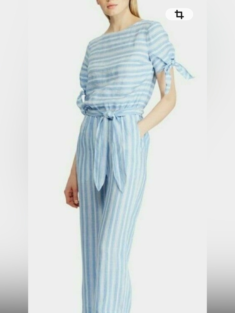 Ralph Lauren Blue & White Striped Jumpsuit | Belted Style (Tie Missing)